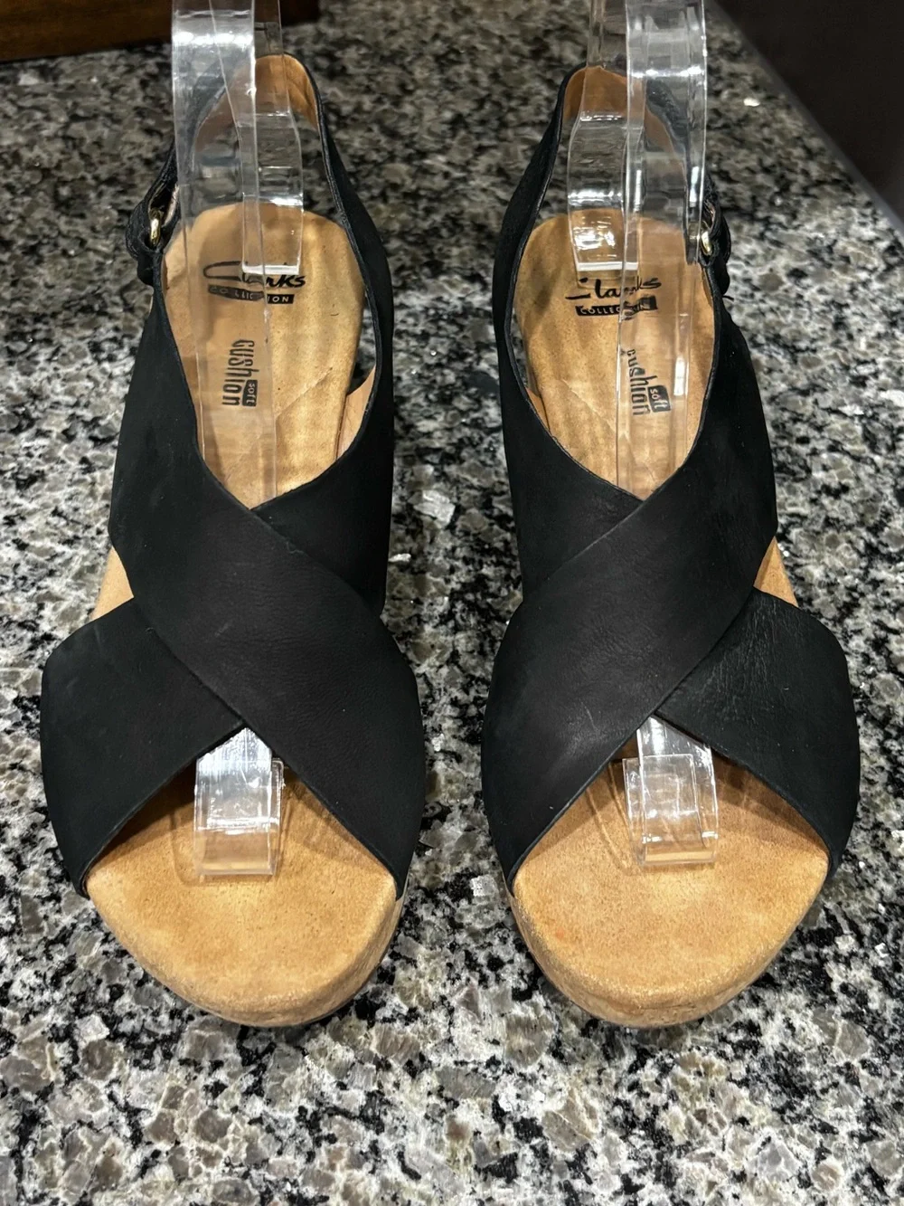 Clarks Collection Annadel Eirwyn Black Nubuck Platform Cork Wedge Heels Size 7